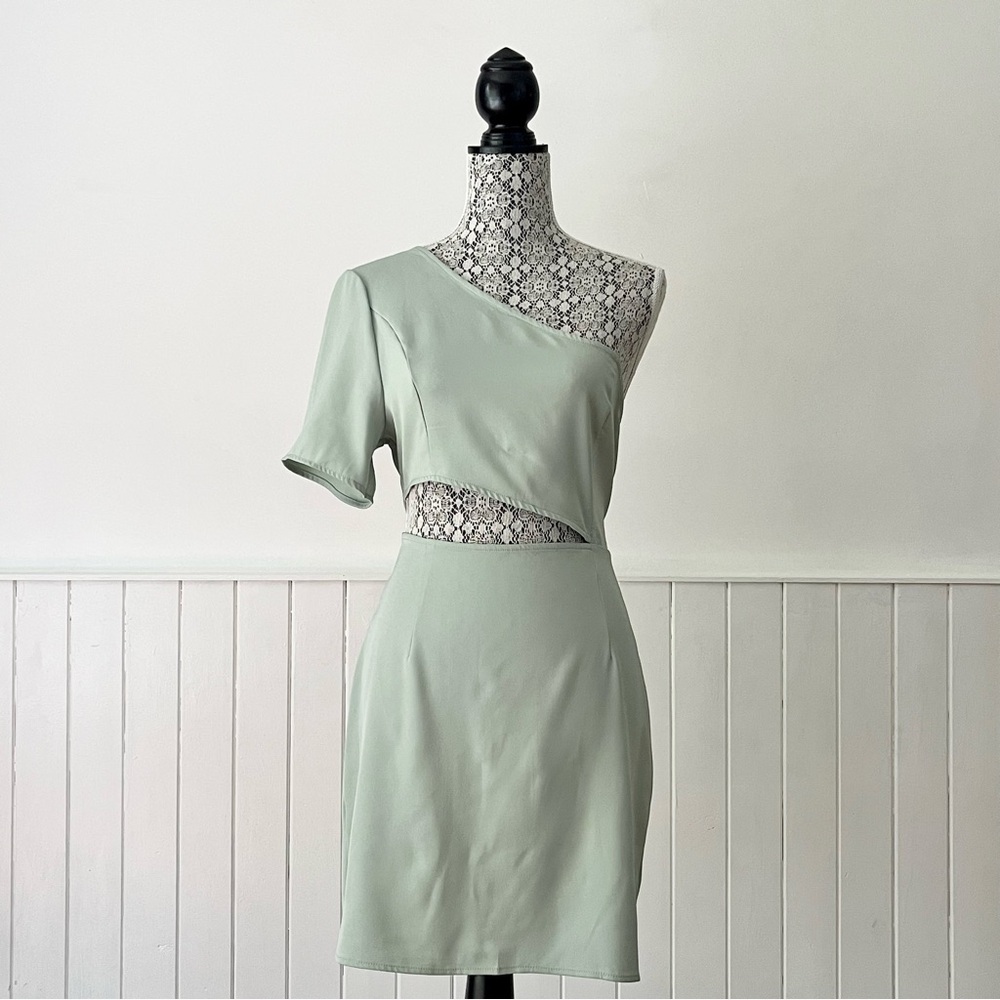 Zara Asymmetric One Sleeve Cutout Tie Back Dress Size M